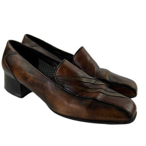 Jana Brown Leather Loafers with Chunky Heel